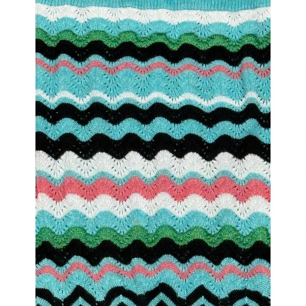 New York Company 7th Avenue Chevron Knit Midi Skirt Small Blue Boho Chic Stretch